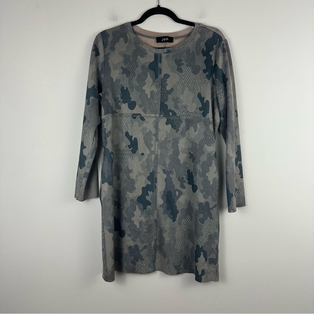 Joh | Aurora Faux Suede Mixed Camo Print Shift Dress Size Medium